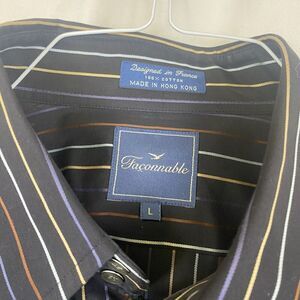 Faconnable mens black striped button up shirt Large